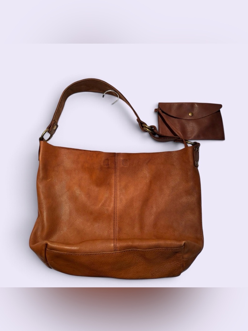 Lucky Brand Rust Brown Leather Shoulder Hobo with Snap Pouch
